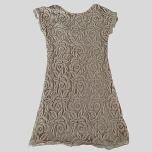 DressT Blush Floral Lace Shift Midi Dress Cap Sleeve Lined Size M